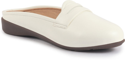 FAUSTO Party Wedge Mules|Backopen Loafers|Travel-Friendly Slip-On Shoes|Ethnic Sandals Loafers For Women(Beige , 4)