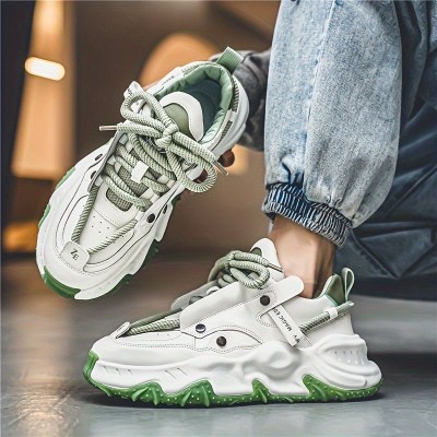 Oidoribo Men's Cross-tied White Casual Shoes White Green Sneakers For Men(Green, White , 10)