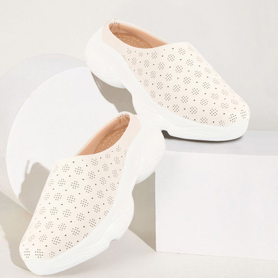 FAUSTO Back Open Classic Design Slip On Mules Shoes Loafers For Women(White , 4)