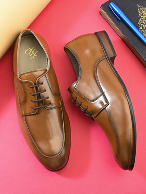 House of Pataudi Men tan solid pointed formal lace up derby shoes Derby For Men(Tan , 10)