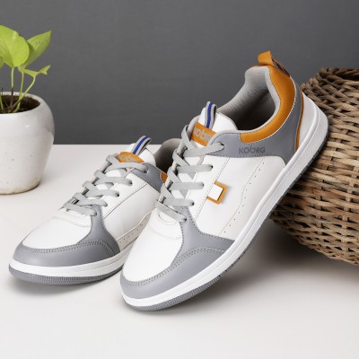 Koburg FeatherLite Casual Shoes | Comfortable EVA Sole | Stylish Lace-Up KG-415 Sneakers For Men(White, Grey)