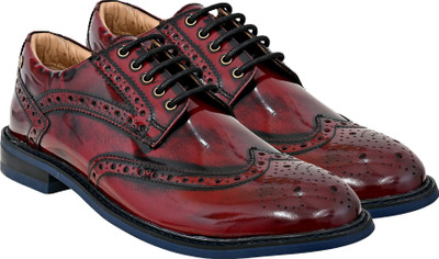 HX London Cherry Brush-Off Leather Men Brogues Formal Derby Shoes Derby For Men(Burgundy, Black , 10)