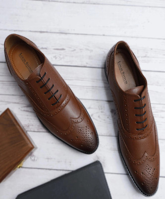 LOUIS STITCH Russet Tan Wingtip Brogue Lace Up Shoes for Men LSRGBGTN Brogues For Men(Tan , 8)