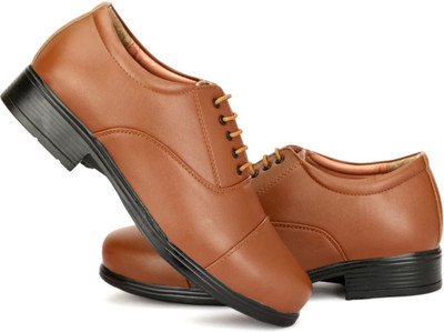 KATENIA Lightweight Faux Leather and Police Shoes Oxford For Men(Tan , 8)