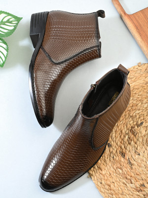 Roadster Men tan textured comfortable high top heeled casual slip on regular chelsea boo Boots For Men(Tan , 7)