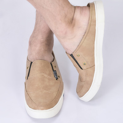 FAUSTO Back Open Slip On Shoes for Casual Outfit|Evening|Outdoor|Daily|Comfort Loafers For Men(Tan , 7)