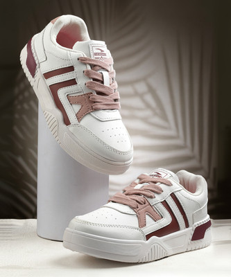 asian Sneakers For Women(White, Pink , 4)