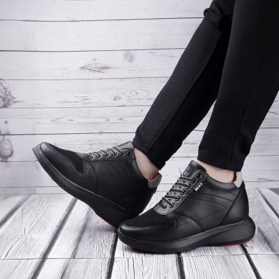 BXXY Men's 3.5 Inch Hidden Height Increasing Black Casual Sports Laceup Shoes Outdoors For Men(Black)