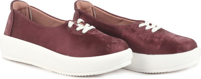 FAUSTO Height Enhancer Stylish Velvet Slip-On Shoe with Lace|Anti Skid Sole Causal Shoe Sneakers For Women(Maroon , 4)
