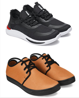 Free Kicks Combo Of 2 Shoes FK-432 & FK-205 Sneakers For Men(Maroon, Black , 7)