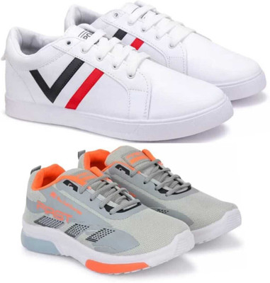 Sonolite Combo Pack of 2 Sneakers For Men(White, Grey , 6)