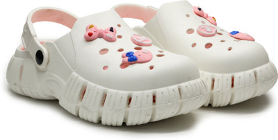 asian INDIGO-10 Clogs For Women(White, Pink , 7)