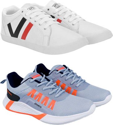 Birde Pack Of 2 Combo Comfortable Lightweight Regular Wear Casual Shoes Sneakers For Men(White, Grey , 8)