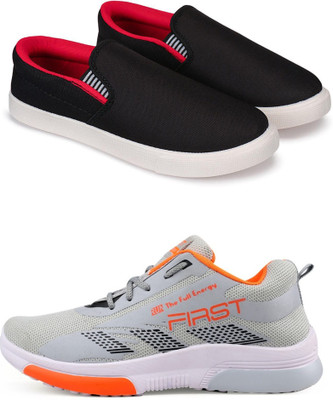 Free Kicks Combo Of 2 Shoes FK-Fitman & FK-575 Sneakers For Men(Grey, Black , 6)