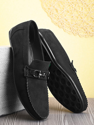 PROVOGUE Men's Horsebit Suede Loafers Loafers For Men(Black , 13)