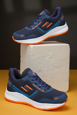 World Wear Footwear Stylish Lightweight Sports Running Shoes for Men | Breathable Comfort For Men(Blue, Orange , 6)