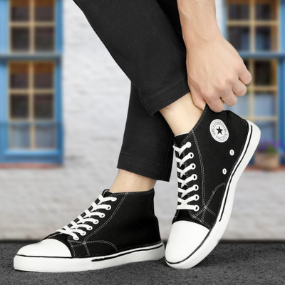 NARKI Ankle length high top shoes for men Sneakers For Men(Black , 7)