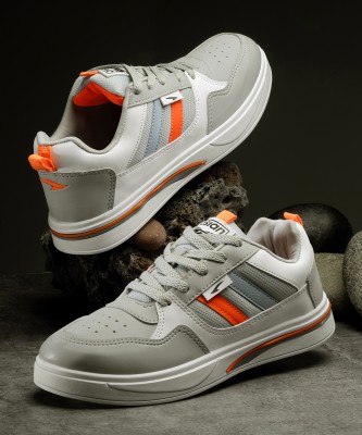 asian Casual Sneaker Shoes for Men | Soft Cushioned Insole || Sydney-02 Sneakers For Men(Grey, Orange)
