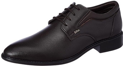 LEE COOPER Leather Derby Lace-Up Lightweight Comfort Trendy Premium Office/Party Derby For Men(Brown , 8)