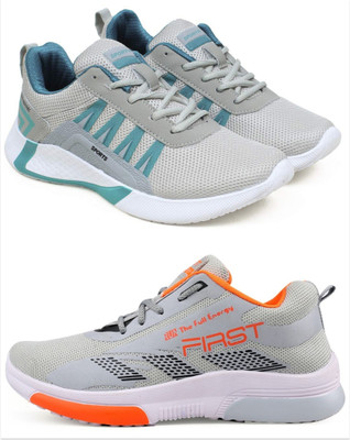 Free Kicks Combo Of 2 Shoes FK-447 & FK-575 Sneakers For Men(Grey, Orange , 6)