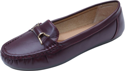 CATBIRD Comfortable Flat Slip-On Shoes, Office Daily Wear Footwear Loafers For Women(Burgundy , 4)