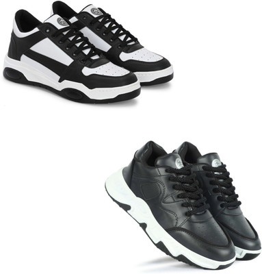 Walkivo Men’s Synthetic leather Shoes | Office & Party Wear Lace‑Up Design Lace Up For Men(Black, Black, White , 8)