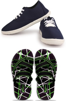 Kzaara Canvas Shoes For Men(Navy, Green , 8)