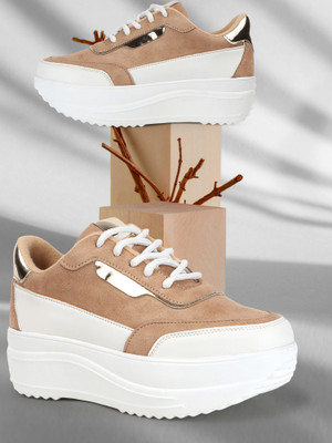 VENDOZ HIGH HEEL SHOES Sneakers For Women(Brown, Gold , 4)