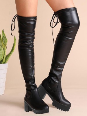 SHOETOPIA Girls Slip on Casual Boots(Black)