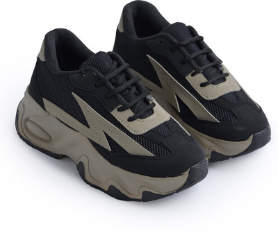 jm looks Chunky Sneakers Shoe Fashionable Running Walking Gym Shoes for Women's & Girl's Sneakers For Women(Black, Beige , 8)