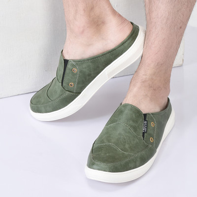 FAUSTO Back Open Slip On Shoes for Casual Outfit|Evening|Outdoor|Daily|Comfort Loafers For Men(Olive , 10)