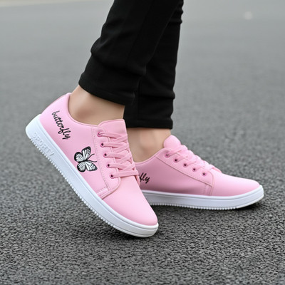 BOKZZON womens sports shoes stylish sneakers footwear for women cute casual vibe Sneakers For Women(Pink, White , 8)