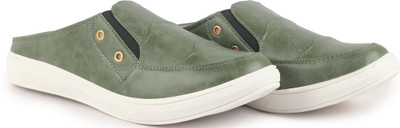 FAUSTO Back Open Slip On Shoes for Casual Outfit|Evening|Outdoor|Daily|Comfort Loafers For Men(Olive , 6)
