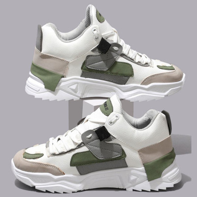 RapidBox Color Block Sneakers For Men(White, Olive , 6)
