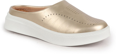 FAUSTO Perforated Laser Cut Classic Back Open Slip On Mules Shoes|Loafer Shoes|Comfort Loafers For Women(Brown , 5)