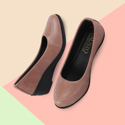 FAUSTO Formal Back Open Platform Wedge Heel Loafer Shoes Slip On For Women(Pink , 4)