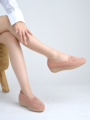 SHOETOPIA Comfortable Slip-On Loafers|Textured Breathable Casual Walking Loafers For Girls Loafers For Women(Pink , 7)