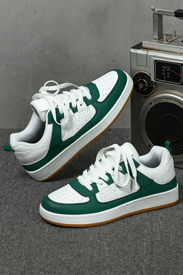 Nilatin Men's White & Green Low-Top Sneakers - Casual Shoes Casual Attire (Spring/Fall) Sneakers For Men(Green , 6)