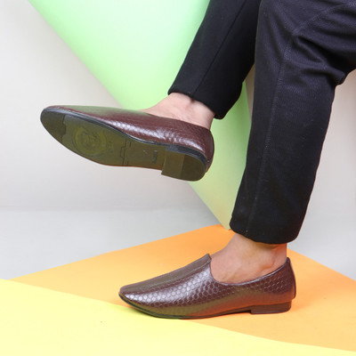 FAUSTO Embossed Design Ethnic Slip On Juttis and Mojaris For Men(Brown , 10)
