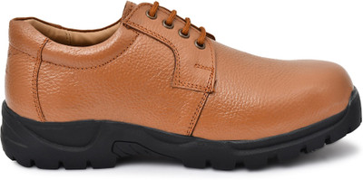 PILLAA Leather Shoes with steel toe Derby Lace Up For Men(Tan , 11)