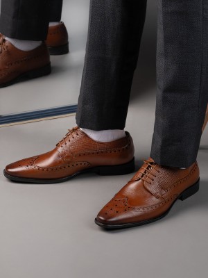 ALBERTO TORRESI Alberto Torresi Genuine Leather Brown Brogue Shoes Lace Up For Men(Tan)