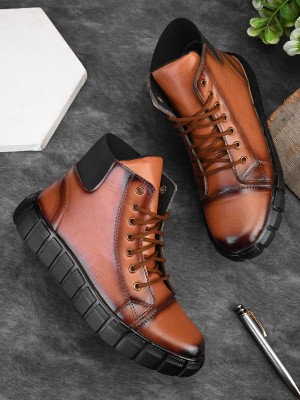 Prolific Moto Inspired High top Boots For Men(Tan)