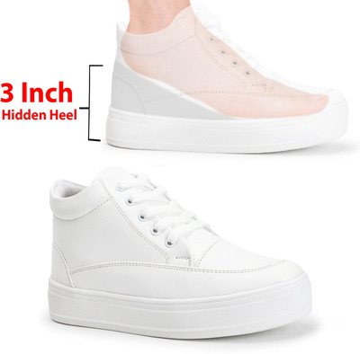 VENDOZ 3 INCH HEIGHT INCREASE WITH HIDDEN HEEL Sneakers For Women(White , 5)