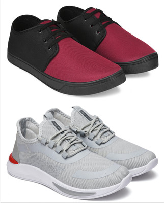 Free Kicks Combo Of 2 Shoes FK-206 & FK-434 Sneakers For Men(Grey , 6)