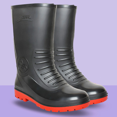 foot trends PVC 10-inch Non-Metallic Toe, Oil And Water Resistant Gumboot For Men(Red, Black , 8)