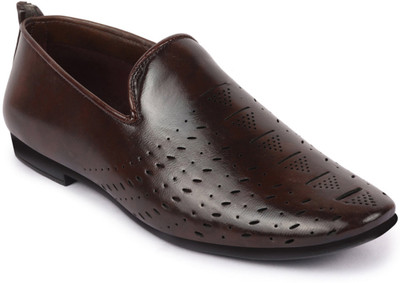 FAUSTO Perforated Ethnic Prom Slip On Juttis and Mojaris For Men(Brown , 8)