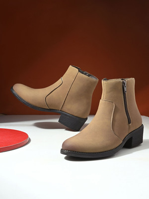 Roadster Trendy Tan Buckle details Stylish Casual Chelsea Boots for Women Boots For Women(Tan , 3)