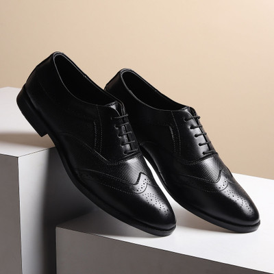 Hayes London Genuine Leather Laceup Formal shoes, lightweight & Comfortable, Brogues For Men(Black , 8)