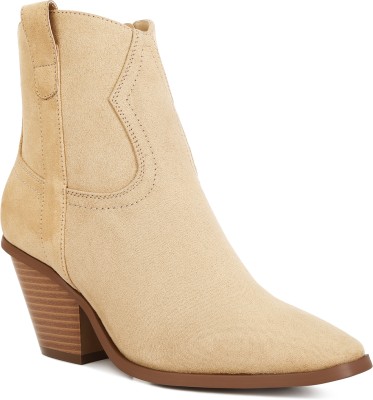 London Rag Elettra Ankle Length Cowboy Boots Boots For Women(Beige)