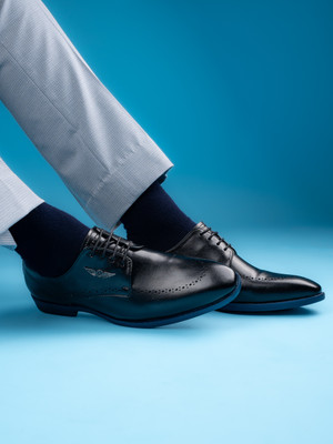 ALBERTO TORRESI Hungary Series 607 Branded Sole Black Formal Shoes Lace Up For Men(Black , 9)